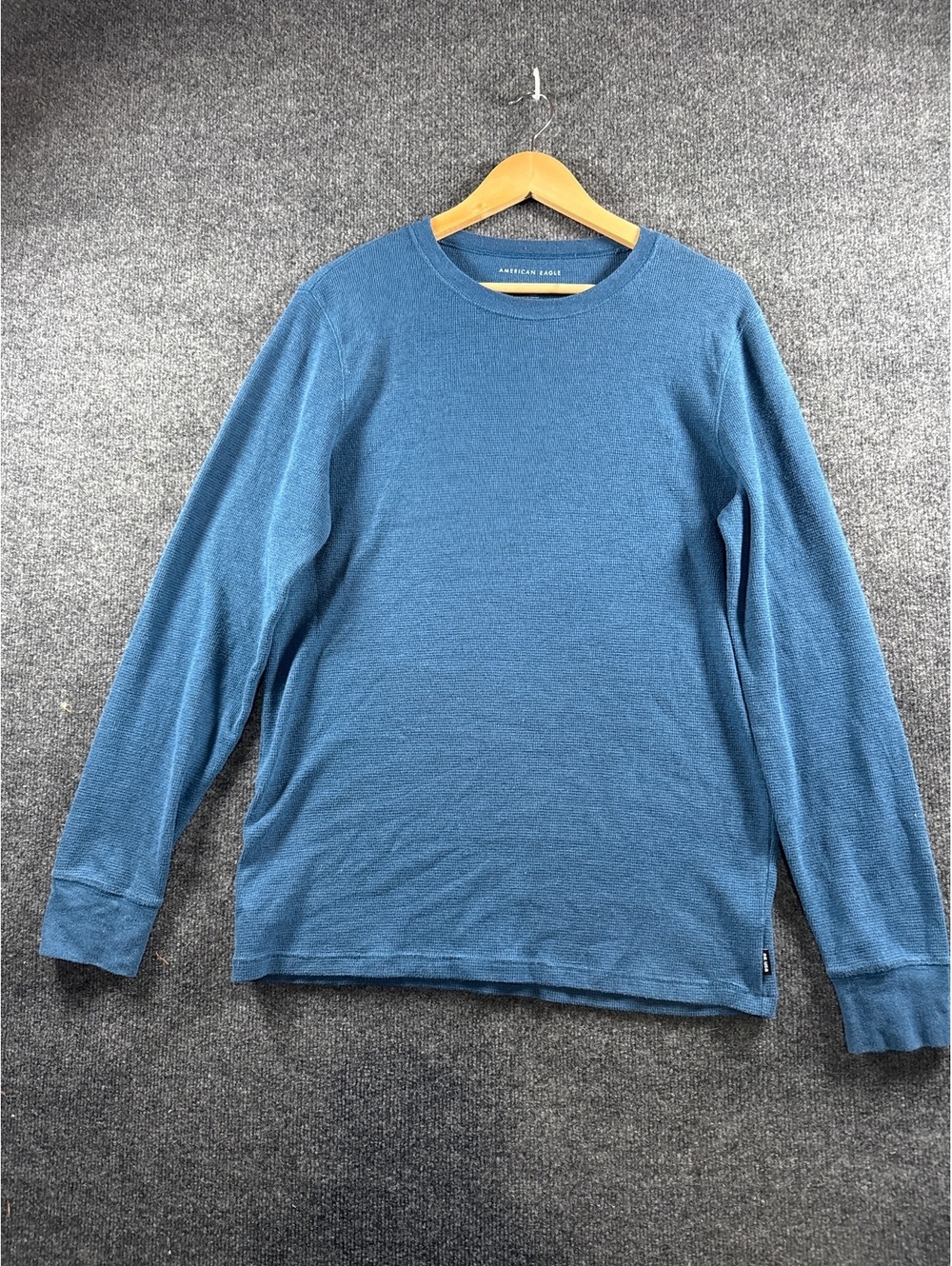 American Eagle Mens M Blue Waffle Knit Thermal Long Sleeve Shirt Standard Fit